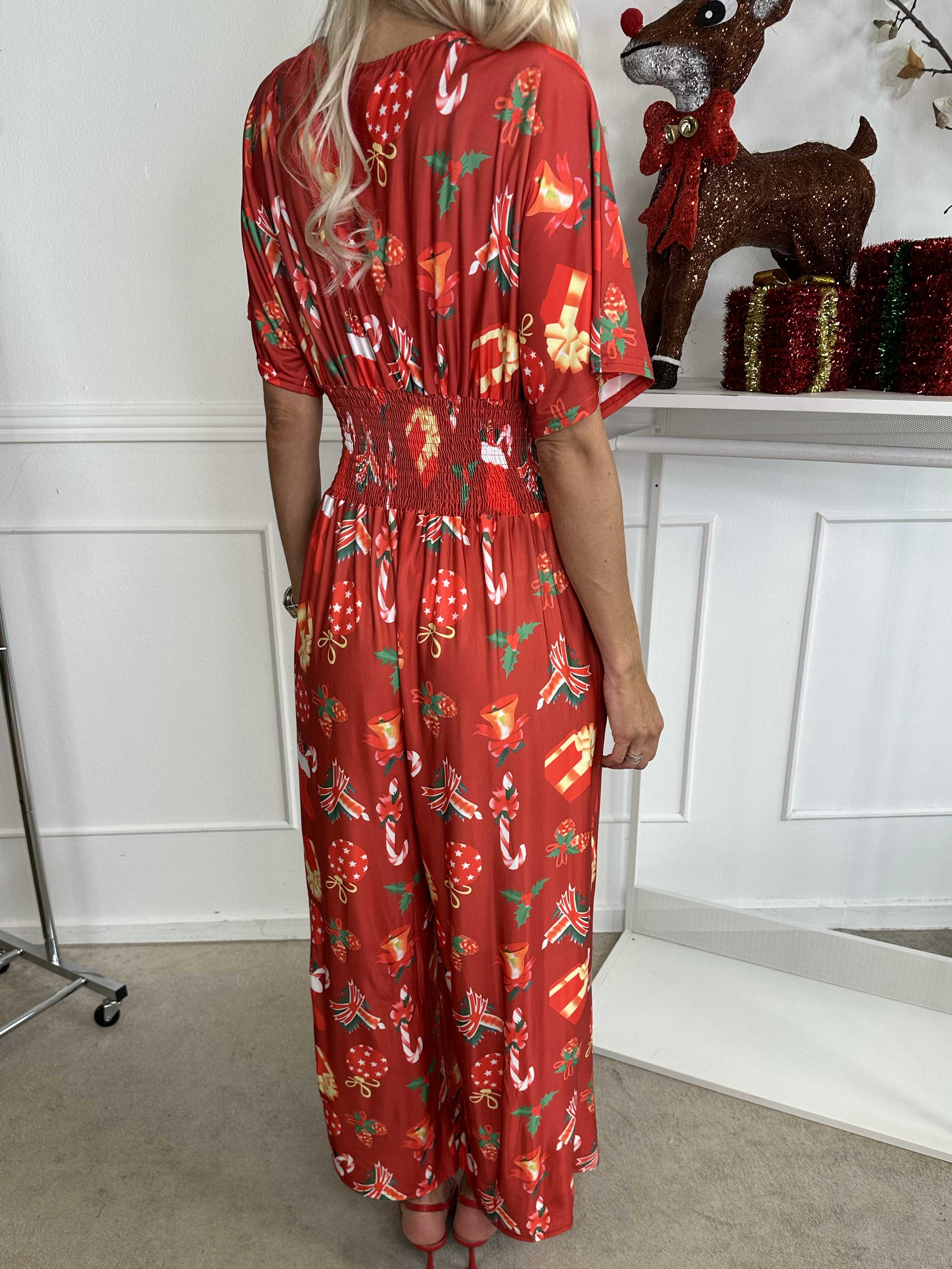 Pams Holiday Jumpsuit - Jumpsuit med resår och julmotiv